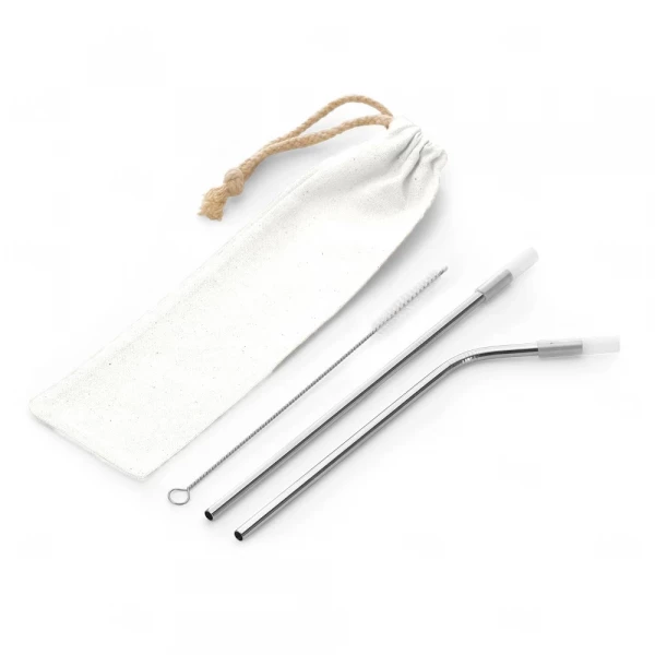 Kit Canudo de Metal com Saquinho 3 Peças Personalizado 
