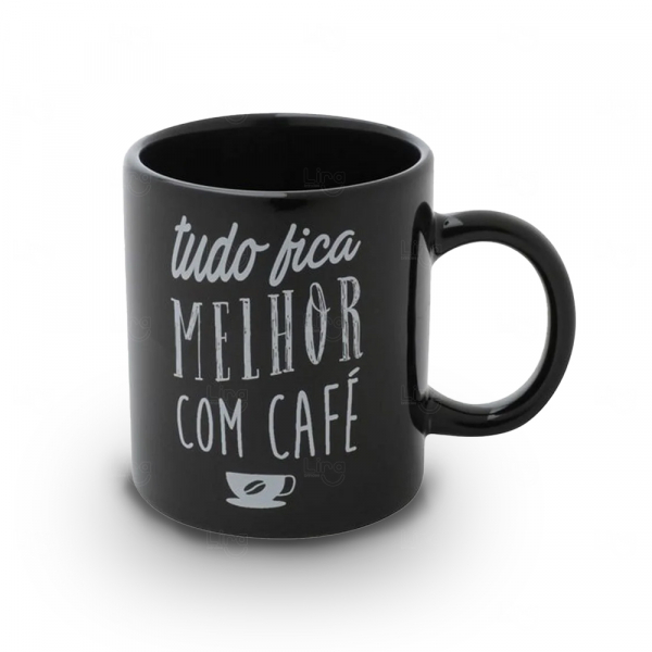 Caneca Preta de Porcelana  Personalizada - 300ml 