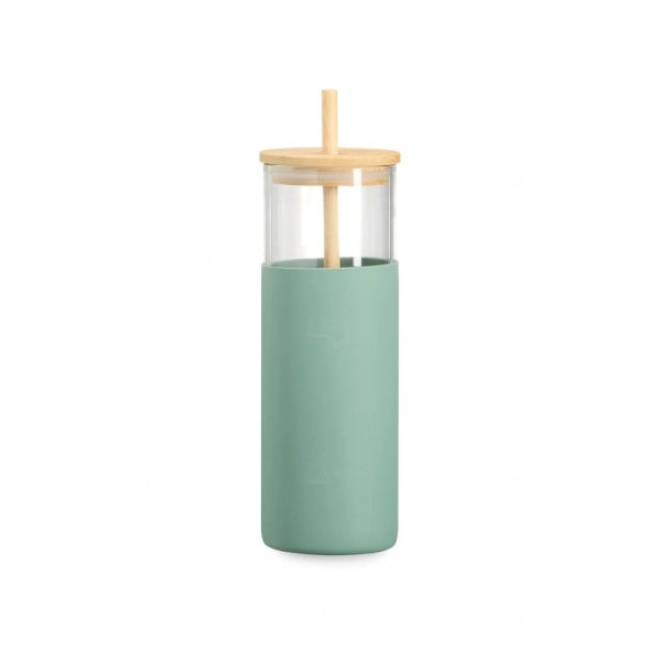Copo de Vidro 500ml com Canudo Personalizado 
