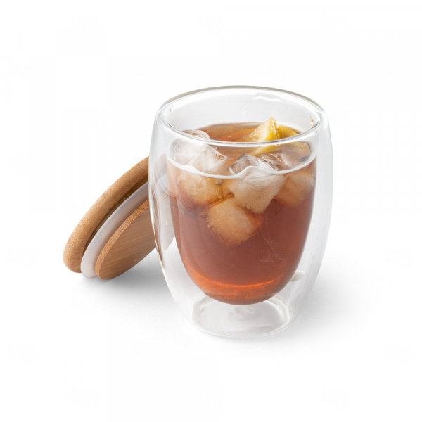 Copo de Vidro Isotérmico com Tampa de Bambu Personalizado - 350ml 