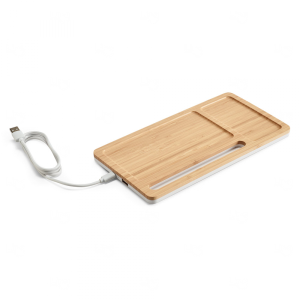 Organizador de Mesa com Carregador Sem Fio em Bambu Personalizado 