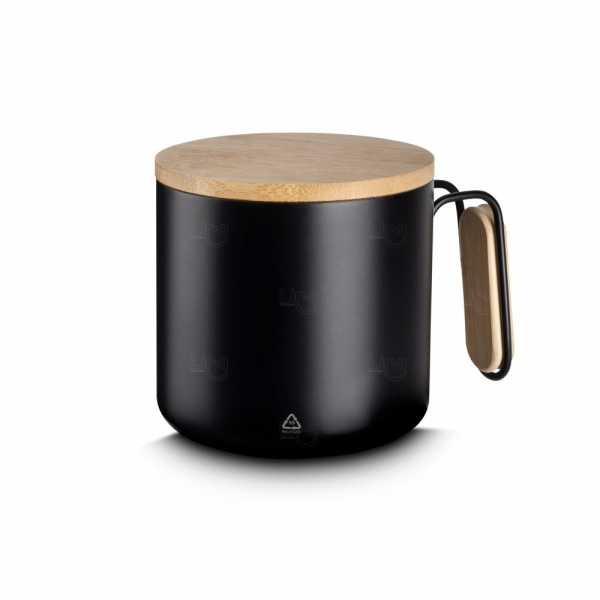 Caneca Térmica em Inox e Bambu 330ml Personalizada 
