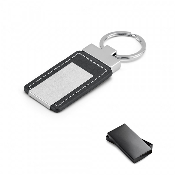 Chaveiro Metálico com Couro e Placa para Gravação 