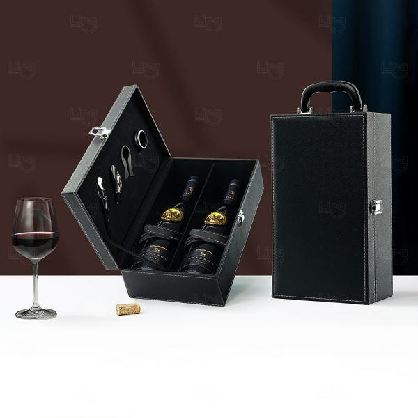 Kit Vinho 4 Peças em Maleta de Couro Sintético Personalizado 