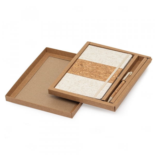 Kit Ecológico Caderneta A5 em Linho e Caneta Personalizado 
