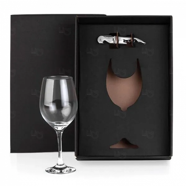 Kit Vinho com Taça e Abridor Inox Personalizado
