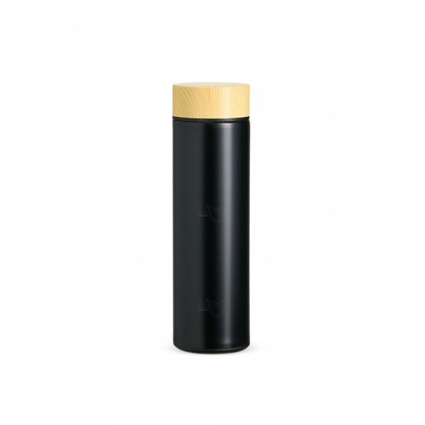 Garrafa Térmica 450ml Infusor e Tampa de Madeira - Personalizada 