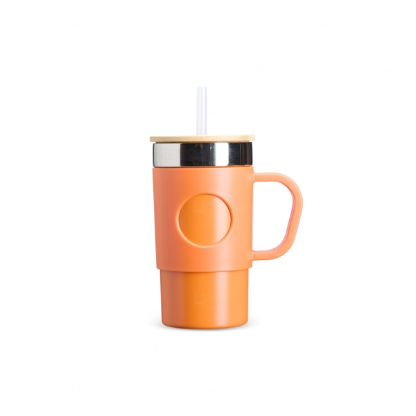 Caneca Térmica Aço Inox com Tampa de Bambu Personlizada - 400ml 