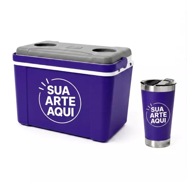 Kit Água de Coco Personalizado - Caixa 12L e Copo Térmico 500ml Roxo