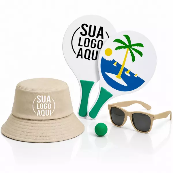 Kit Litoral Personalizado - Chapéu Bucket, Frescobol e Óculos 