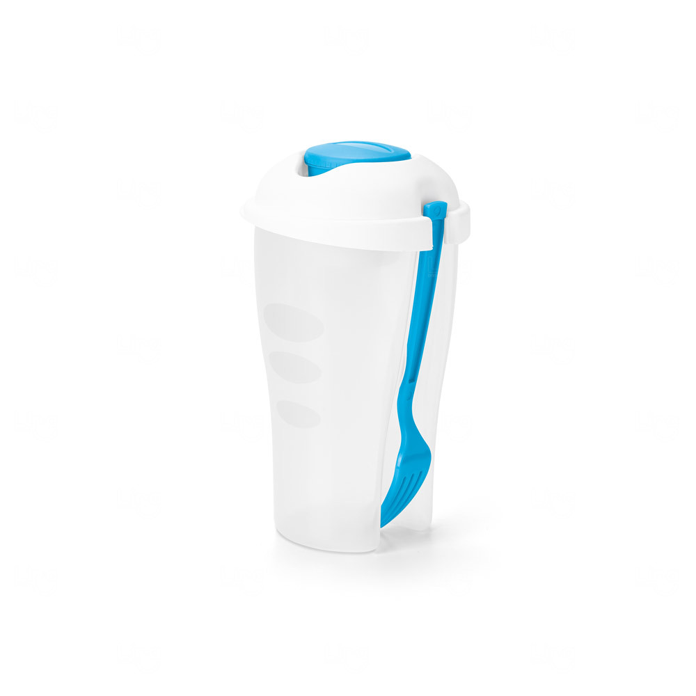 Copo para Salada 850mL Personalizado com Garfo e Molheira Azul Claro