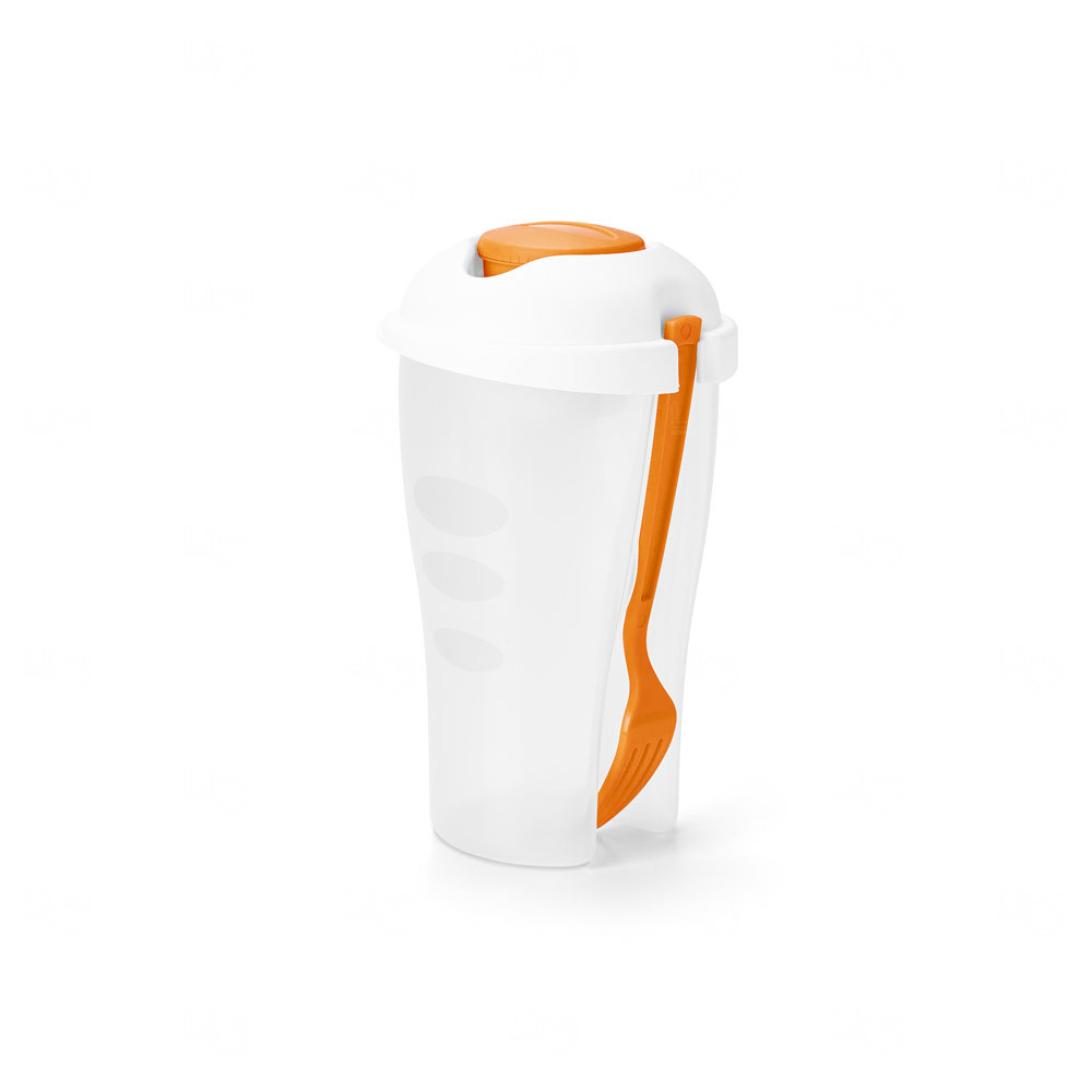 Copo para Salada 850mL Personalizado com Garfo e Molheira Laranja