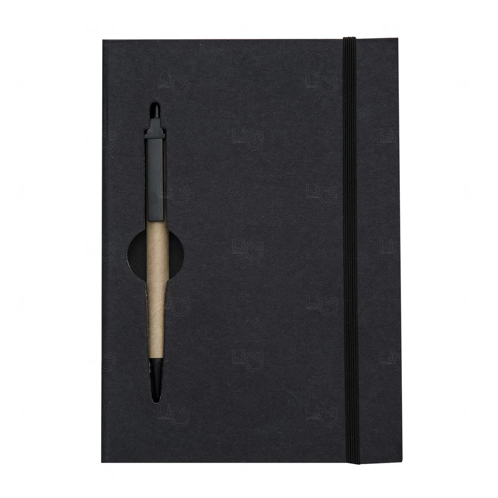 Caderno Ecológico com Caneta Personalizado - 20x14cm Preto
