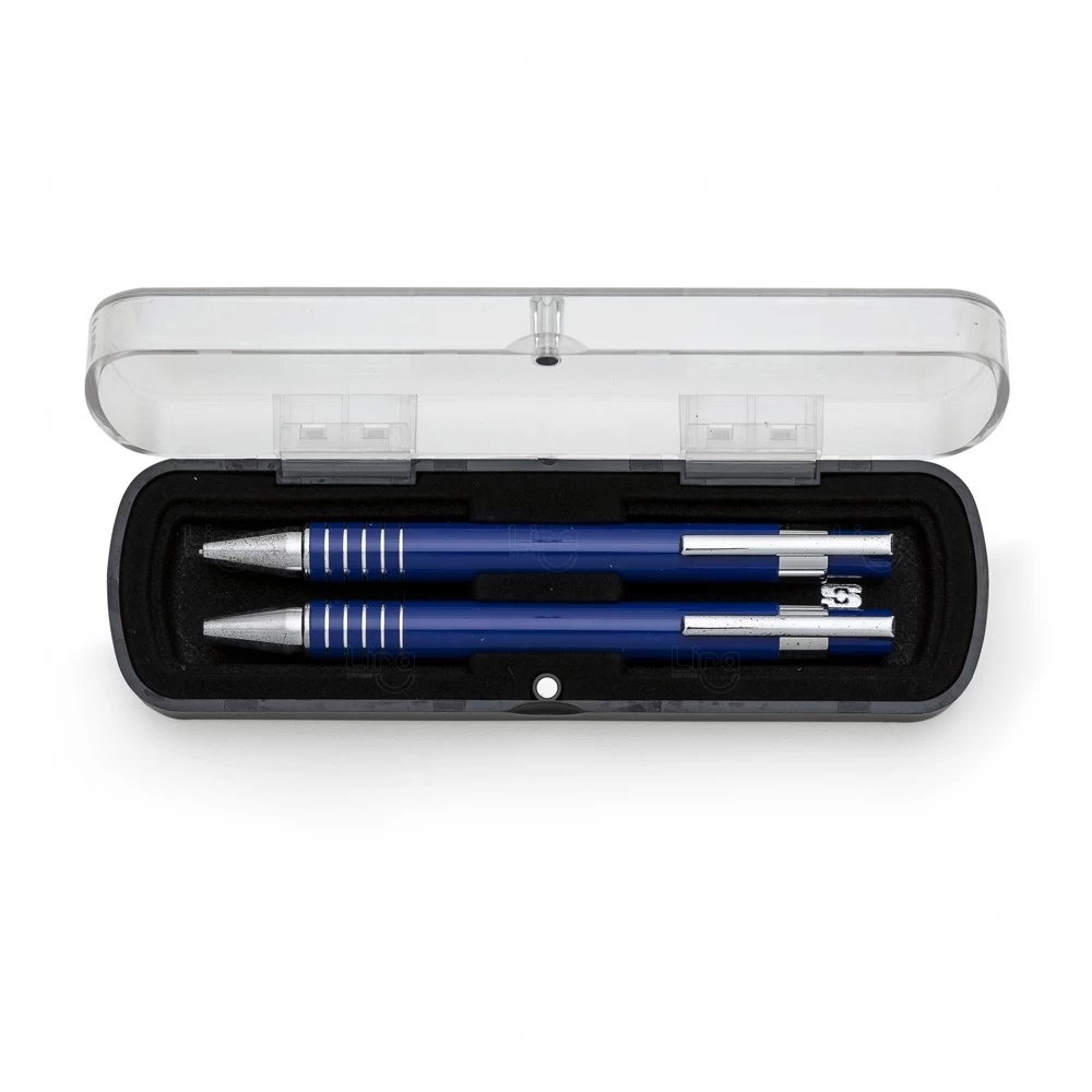 Kit Estojo Acrilico C/ Caneta e Lapiseira Personalizado Azul
