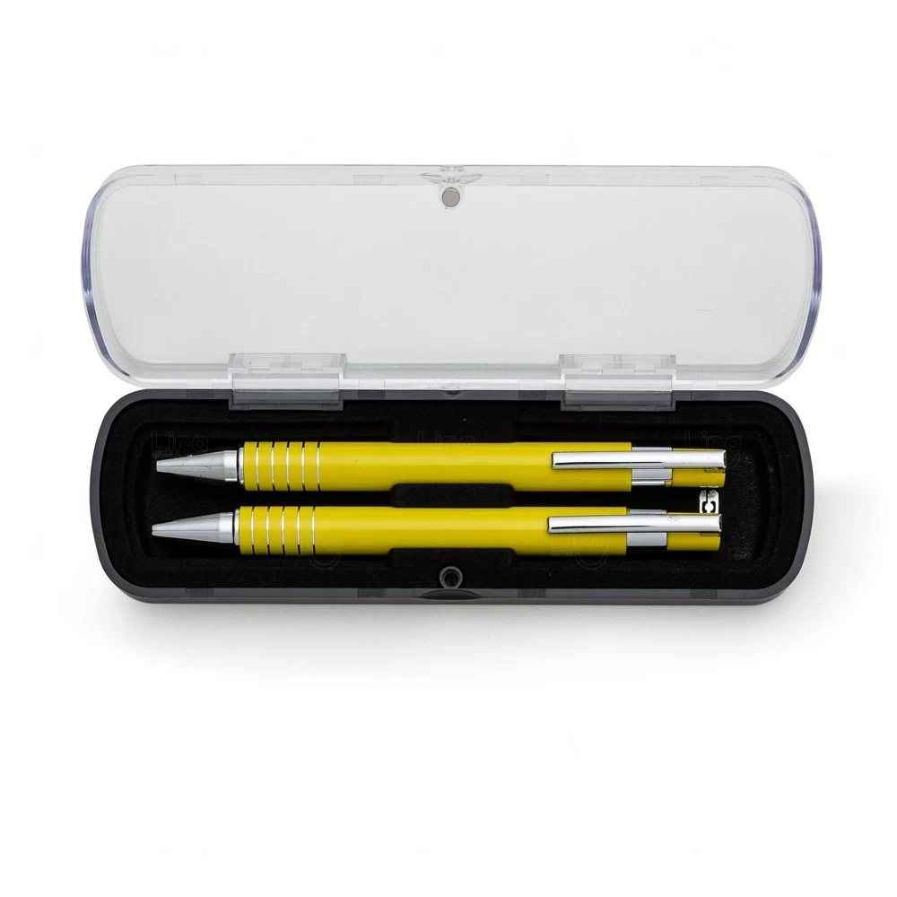 Kit Estojo Acrilico C/ Caneta e Lapiseira Personalizado Amarelo