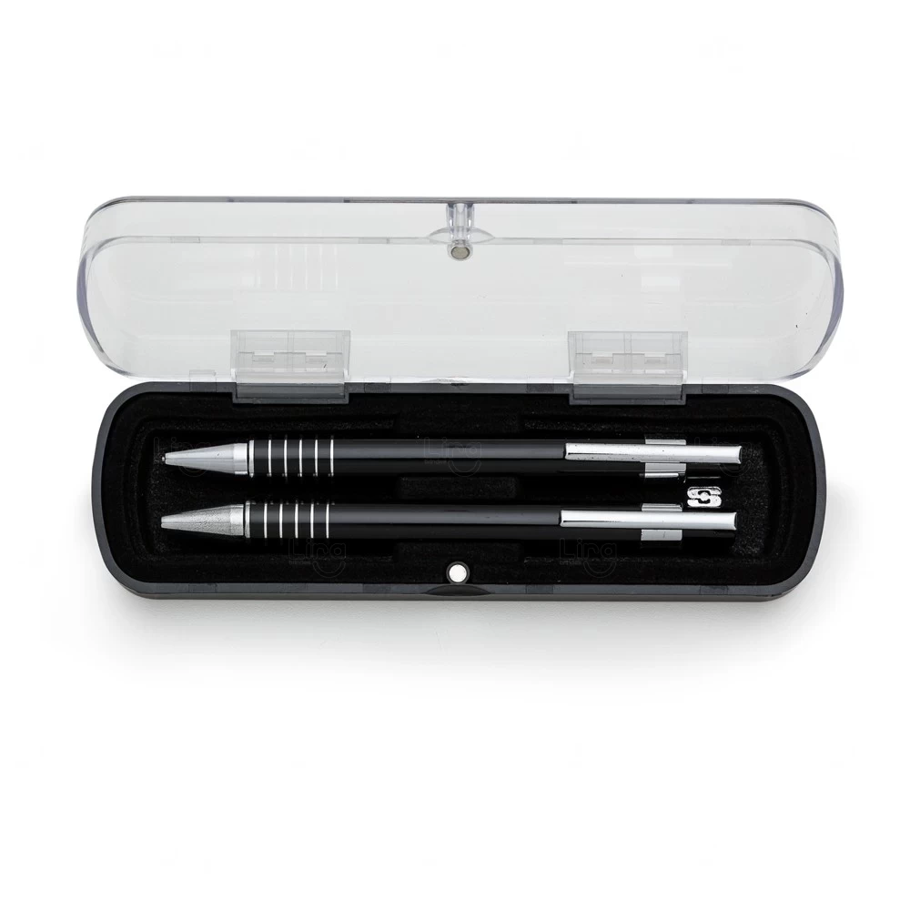 Kit Estojo Acrilico C/ Caneta e Lapiseira Personalizado Preto