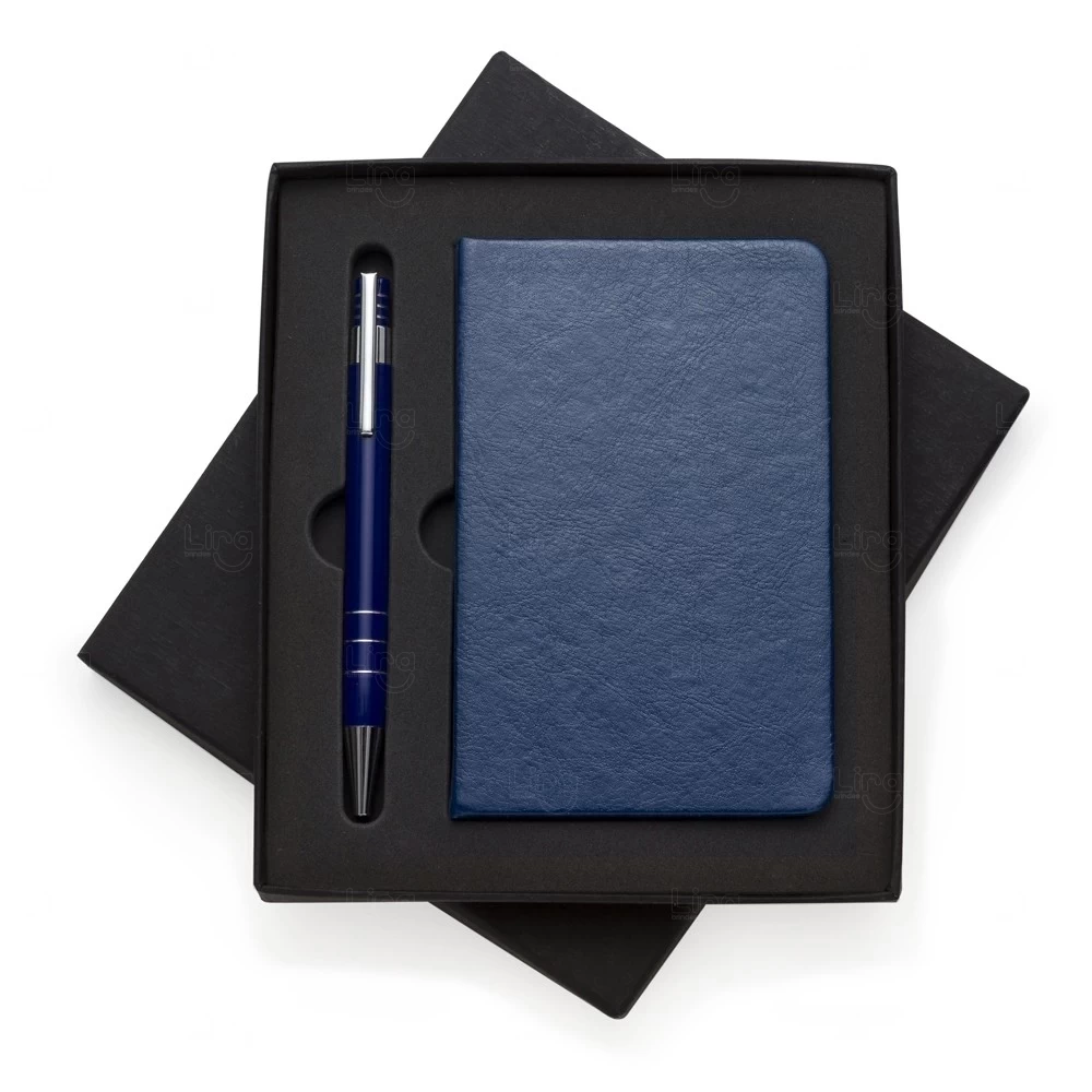 Bloco De Anotações Couro Sintético Personalizado - 14 x 9 cm Azul