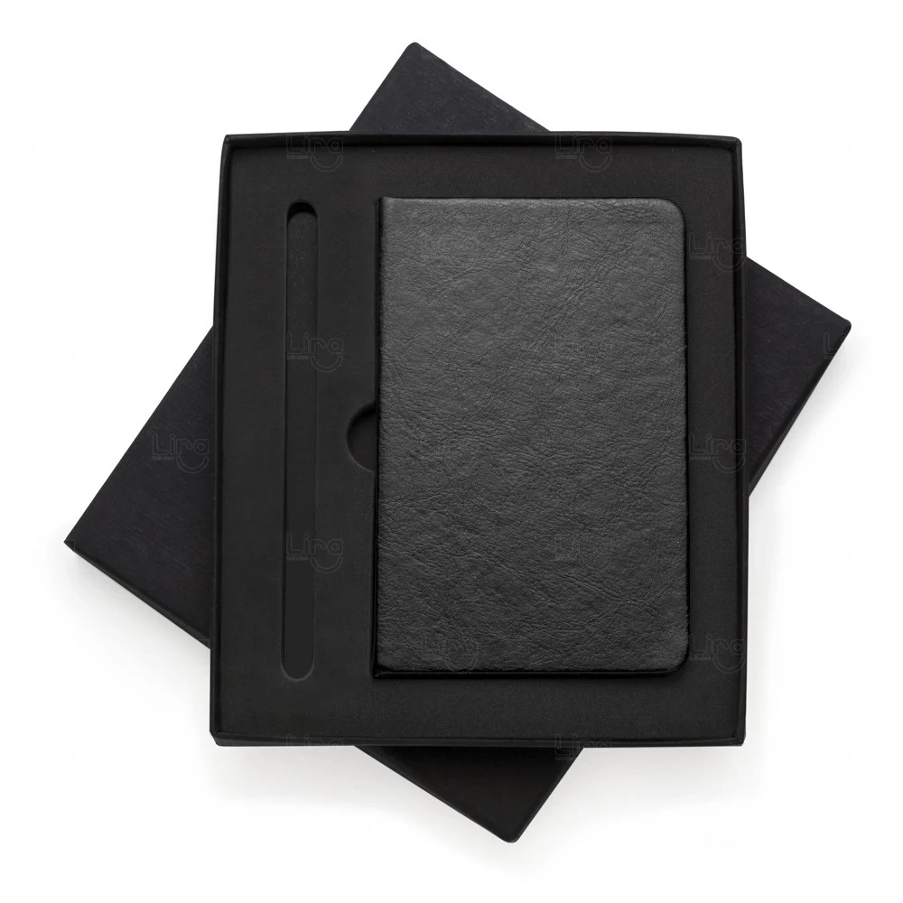 Bloco De Anotações Couro Sintético Personalizado - 14 x 9 cm Preto