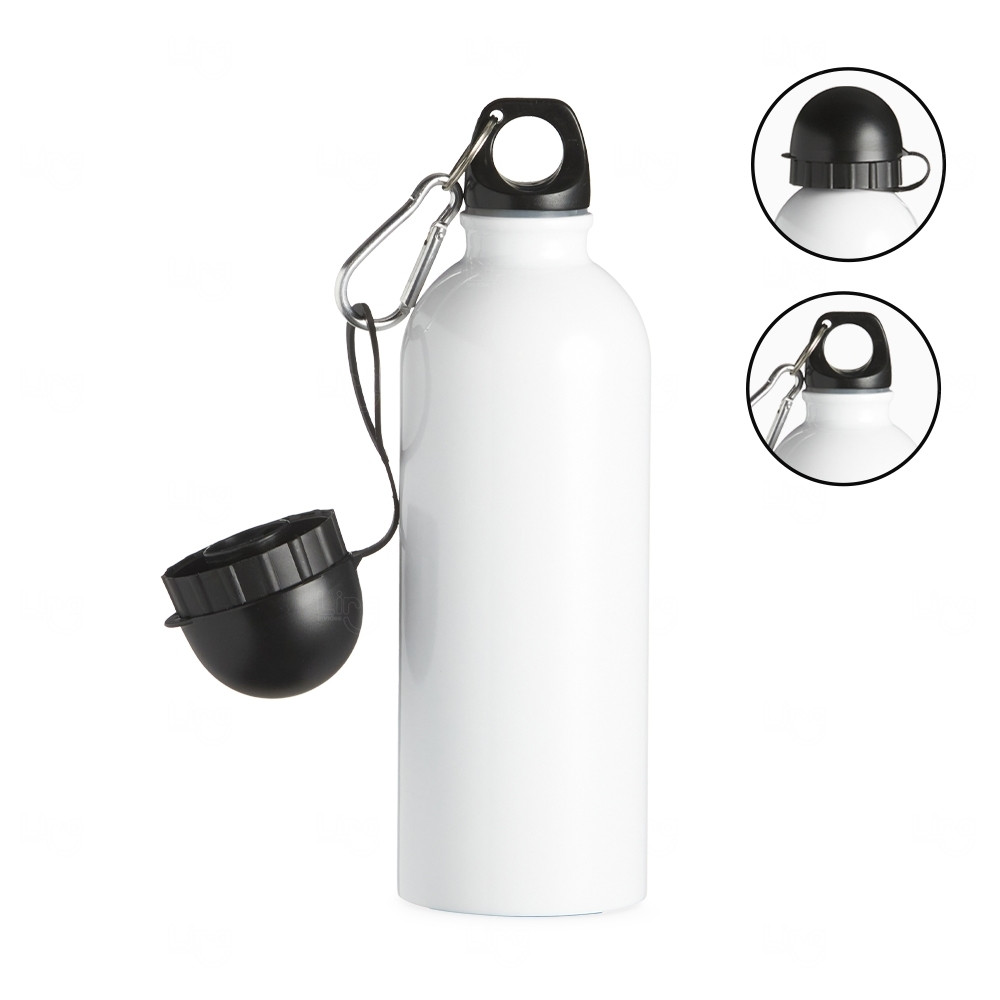 Squeeze Inox 500ml com Bico e Mosquetão Personalizado Branco