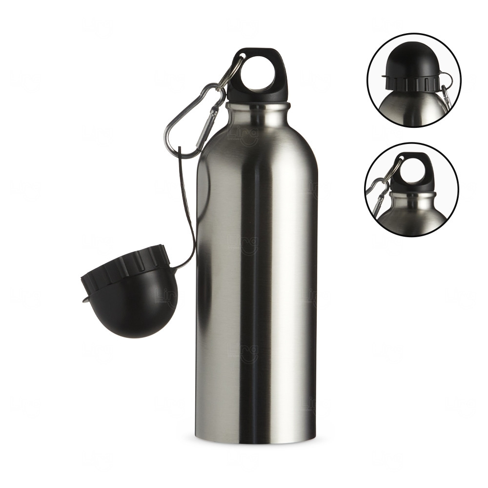 Squeeze Inox 500ml com Bico e Mosquetão Personalizado Inox