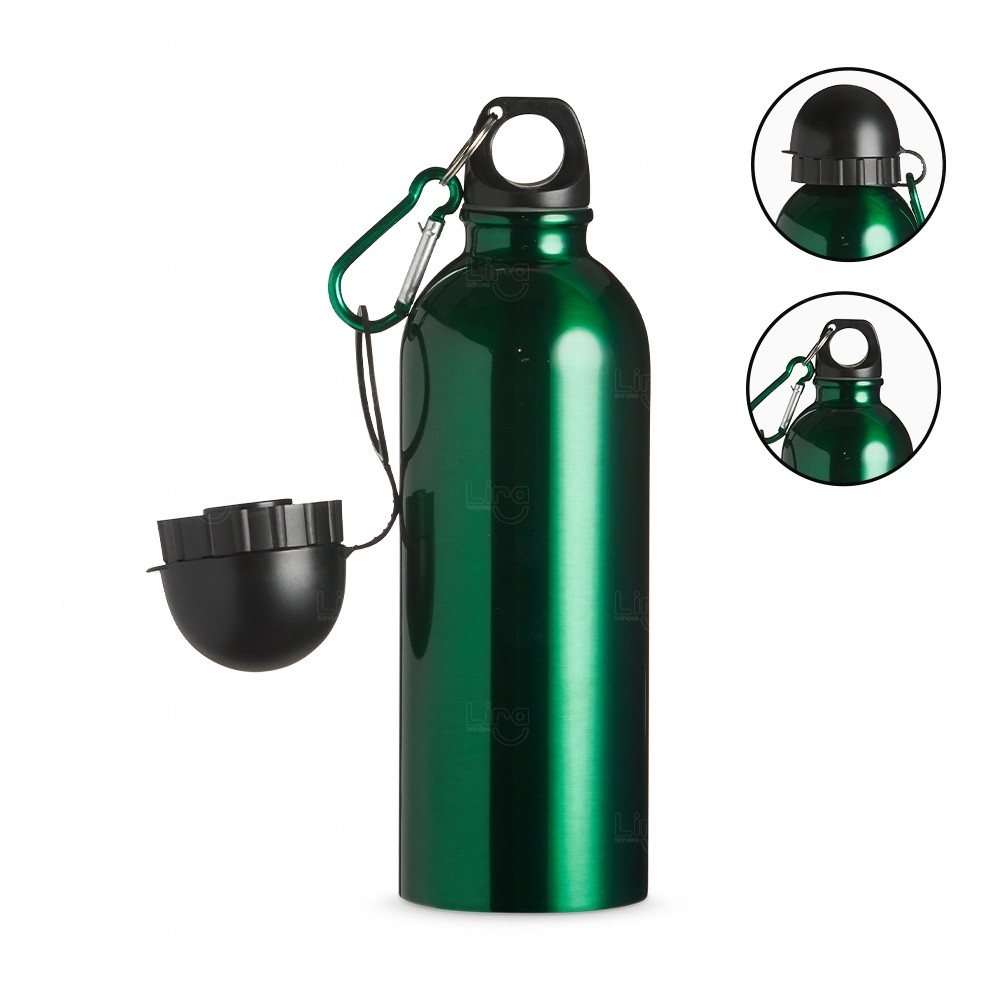 Squeeze Inox 500ml com Bico e Mosquetão Personalizado Verde