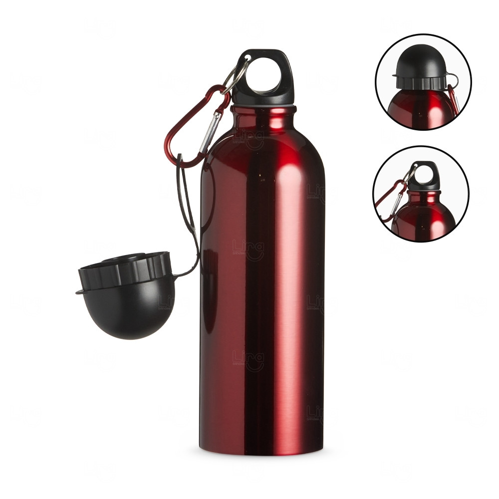 Squeeze Inox 500ml com Bico e Mosquetão Personalizado Vermelho