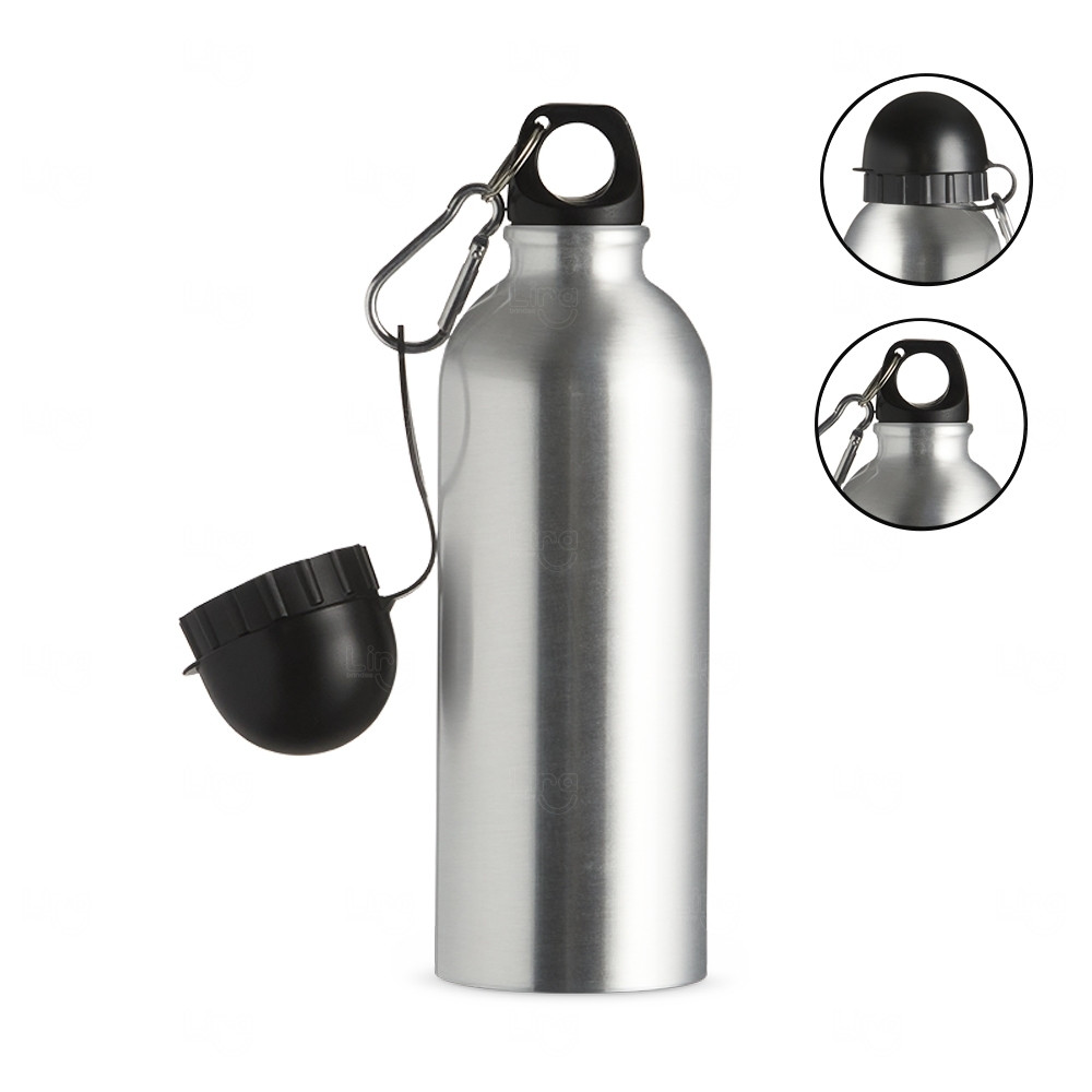 Squeeze Inox 500ml com Bico e Mosquetão Personalizado Prata