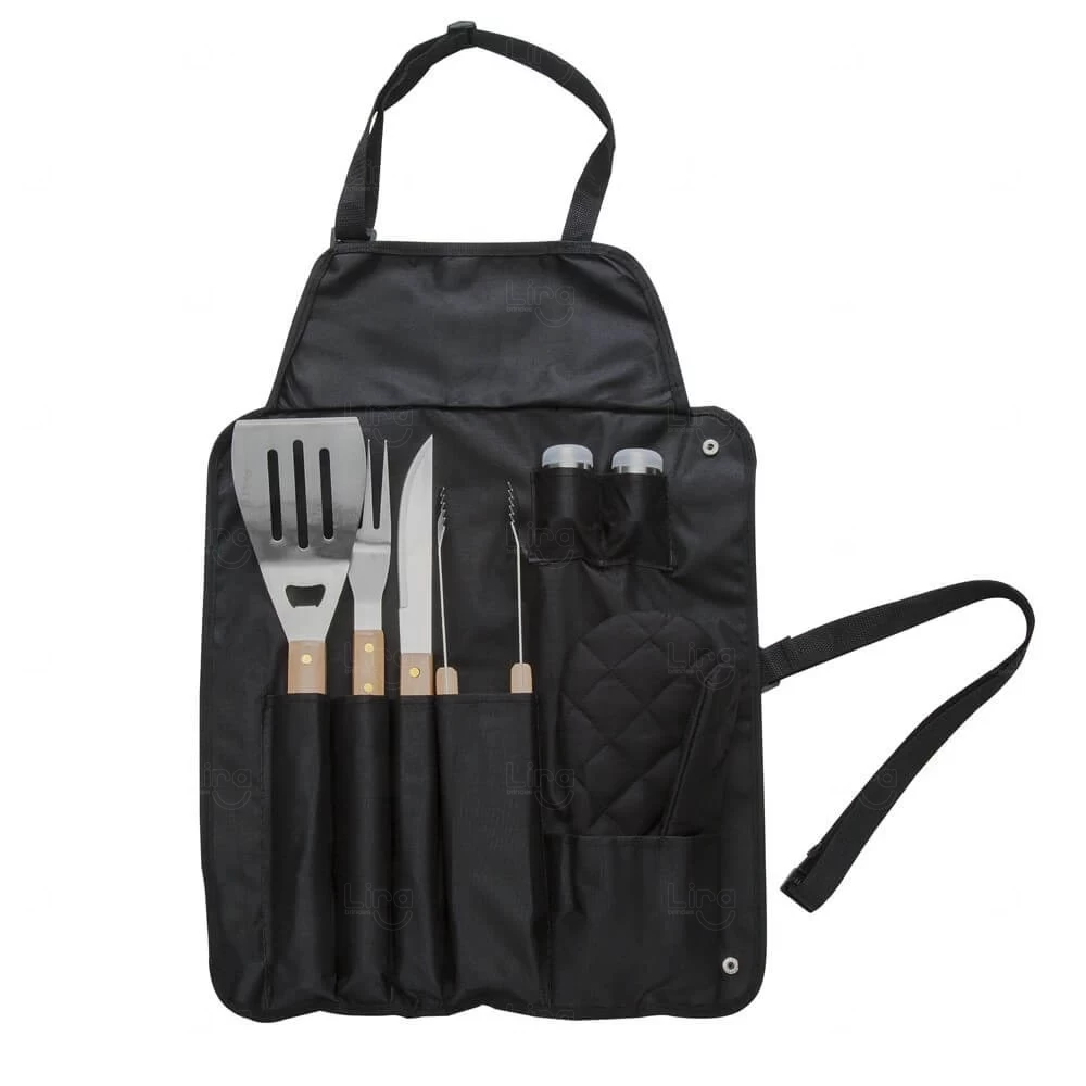 Kit Churrasco Personalizado 8 Peças com Estojo Avental 