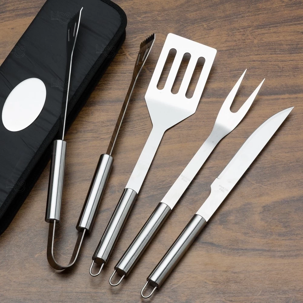 Kit Churrasco Personalizado  4 Peças Inox e Estojo 