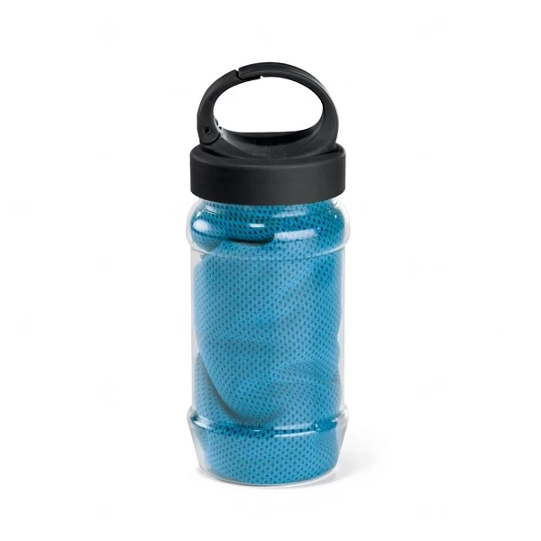 Kit Esportivo Toalha Refrescante e Garrafa Personalizado Azul Claro