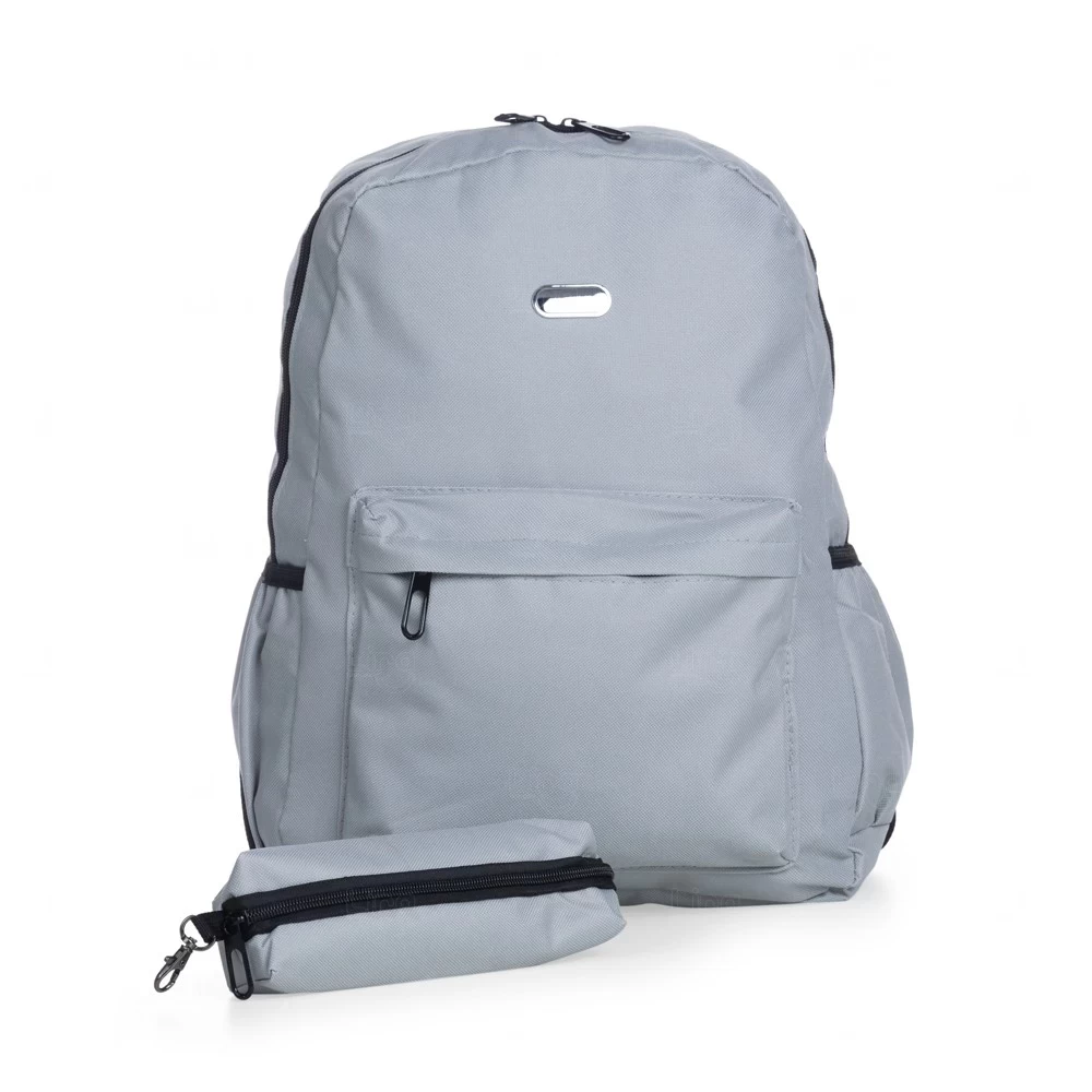 Mochila com Estojo Personalizada Cinza Claro