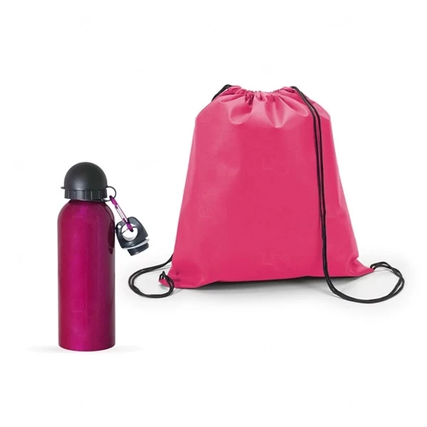 Kit Esporte Personalizado - Sacochila e Squeeze 500ml Rosa