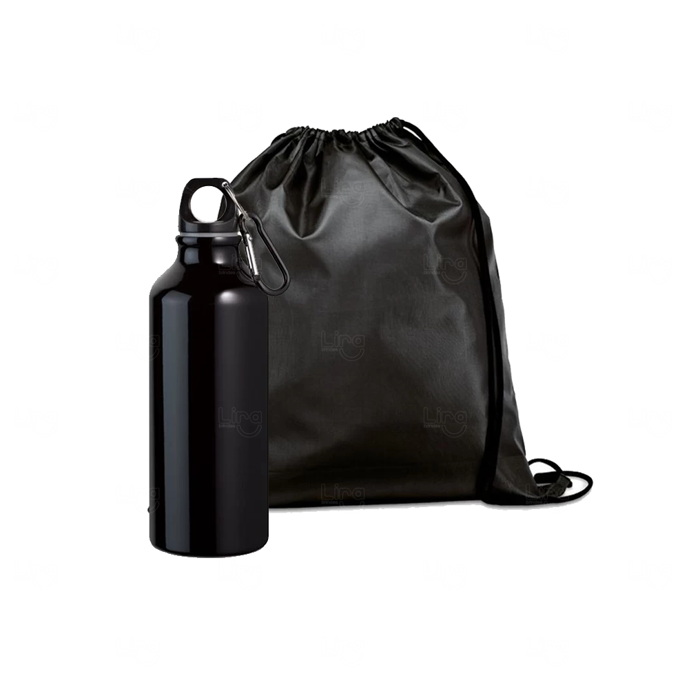 Kit Esporte Personalizado - Sacochila e Squeeze 500ml Preto