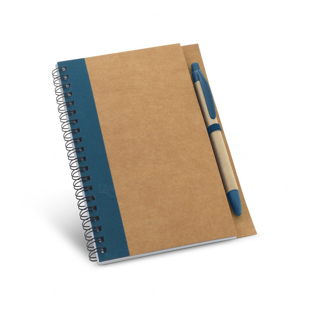 Caderno Ecológico B6 com Caneta Personalizado - 17,7 x 13 cm Azul