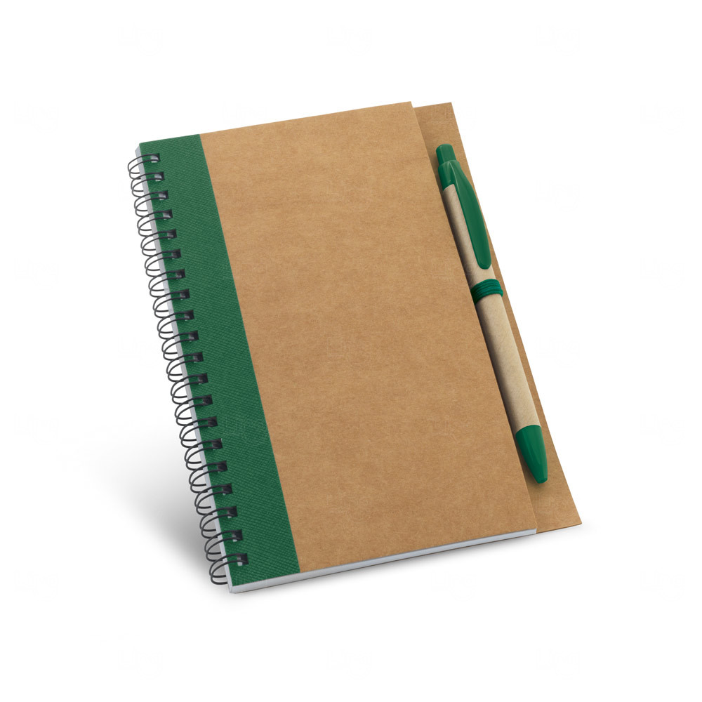 Caderno Ecológico B6 com Caneta Personalizado - 17,7 x 13 cm Verde