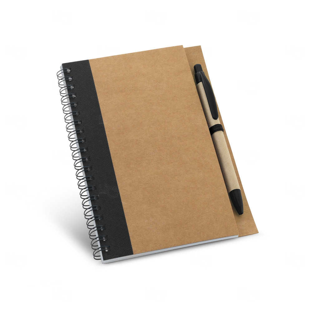 Caderno Ecológico B6 com Caneta Personalizado - 17,7 x 13 cm Preto