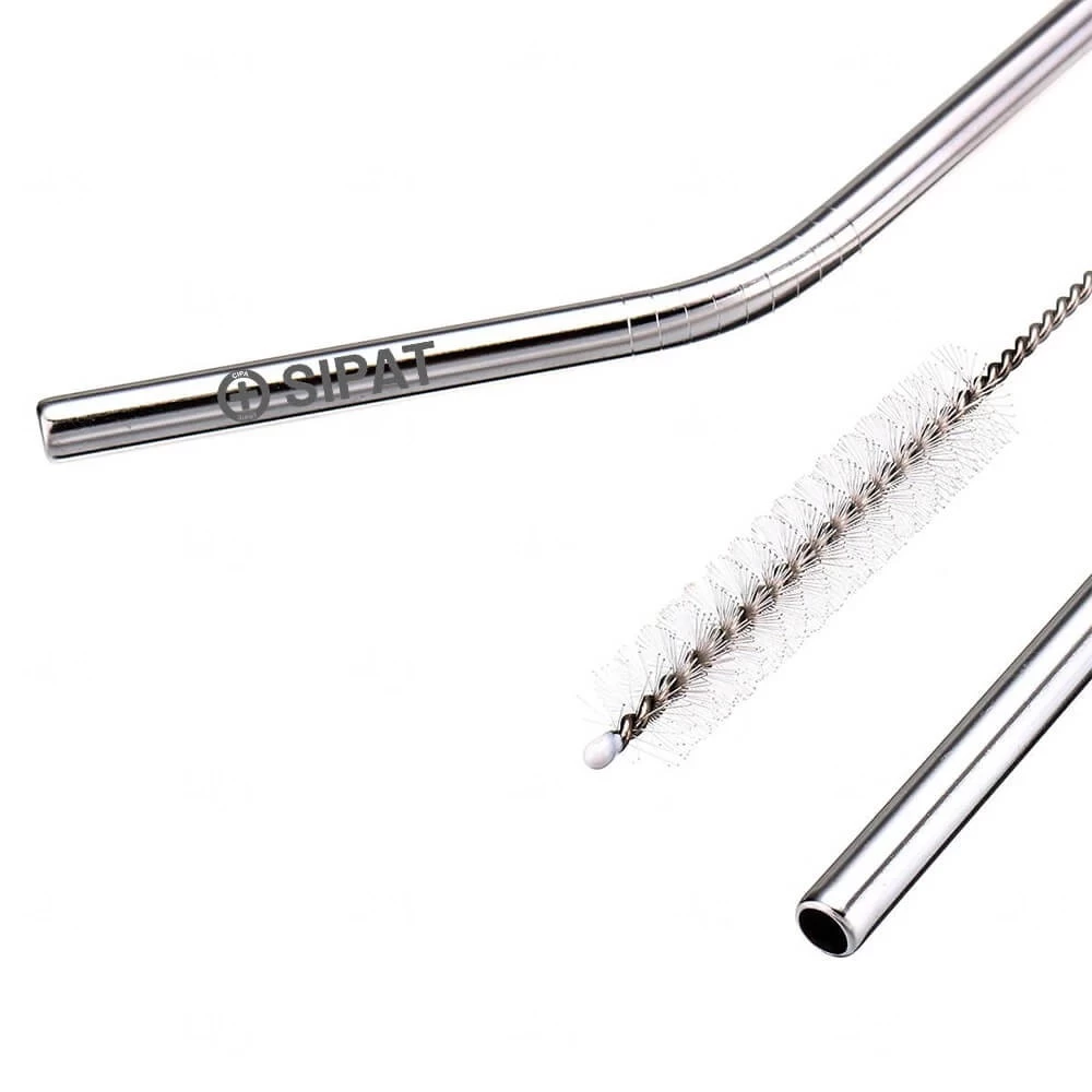 Kit Canudo de Metal com Saquinho 3 Peças Personalizado Prata