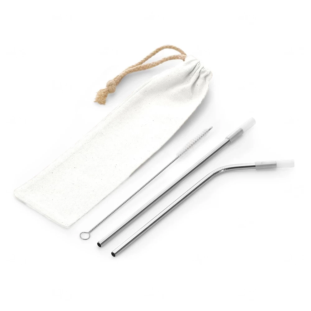 Kit Canudo de Metal com Saquinho 3 Peças Personalizado Inox