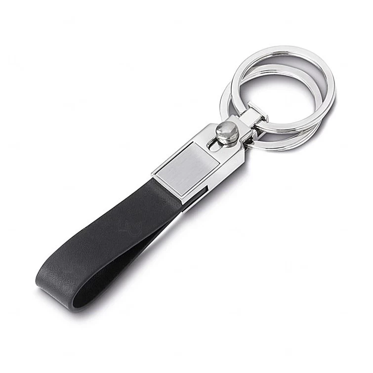 Chaveiro de Metal e Couro com Duas Argolas Personalizado Preto