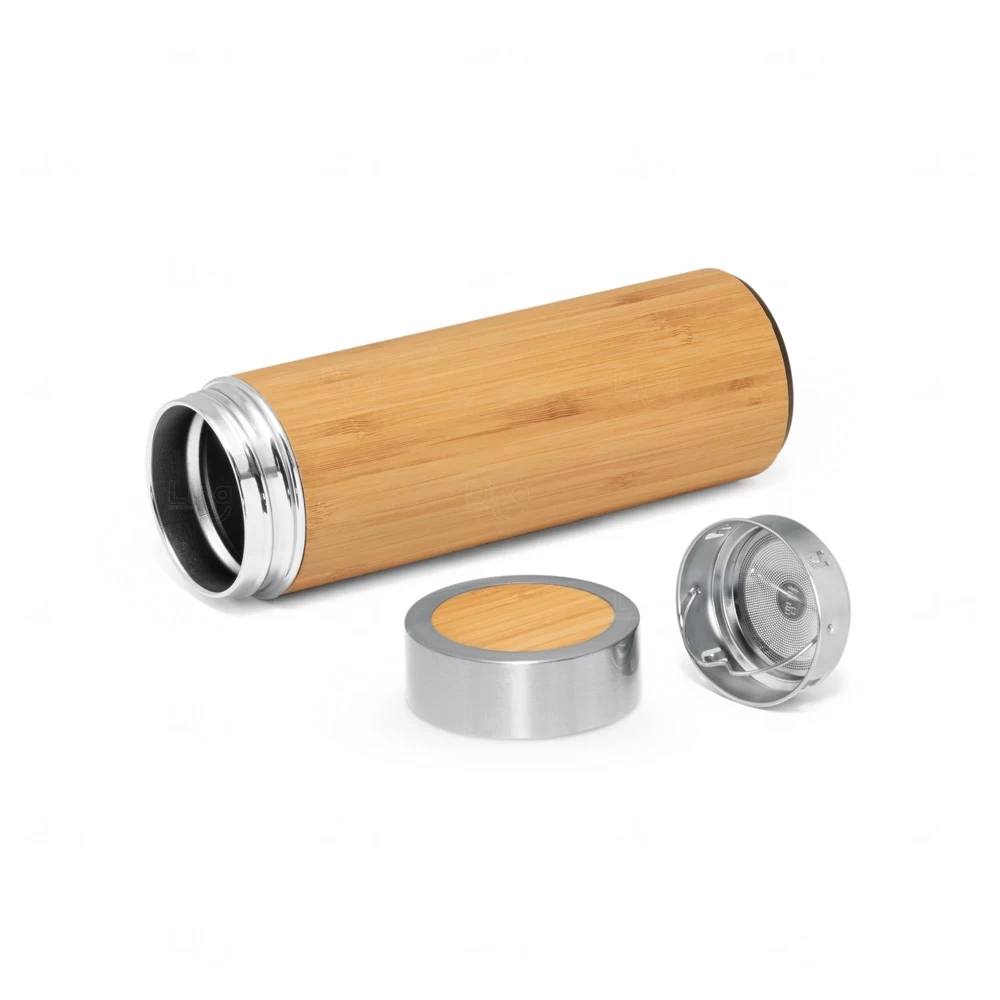 Garrafa Térmica Ecológica em Bambu e Inox 430ml Personalizada 