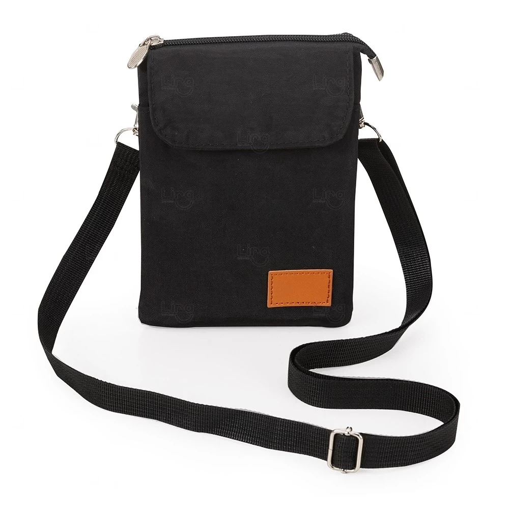 Mini Bolsa Transversal de Nylon Personalizada - 19 x 13,5 cm Preto