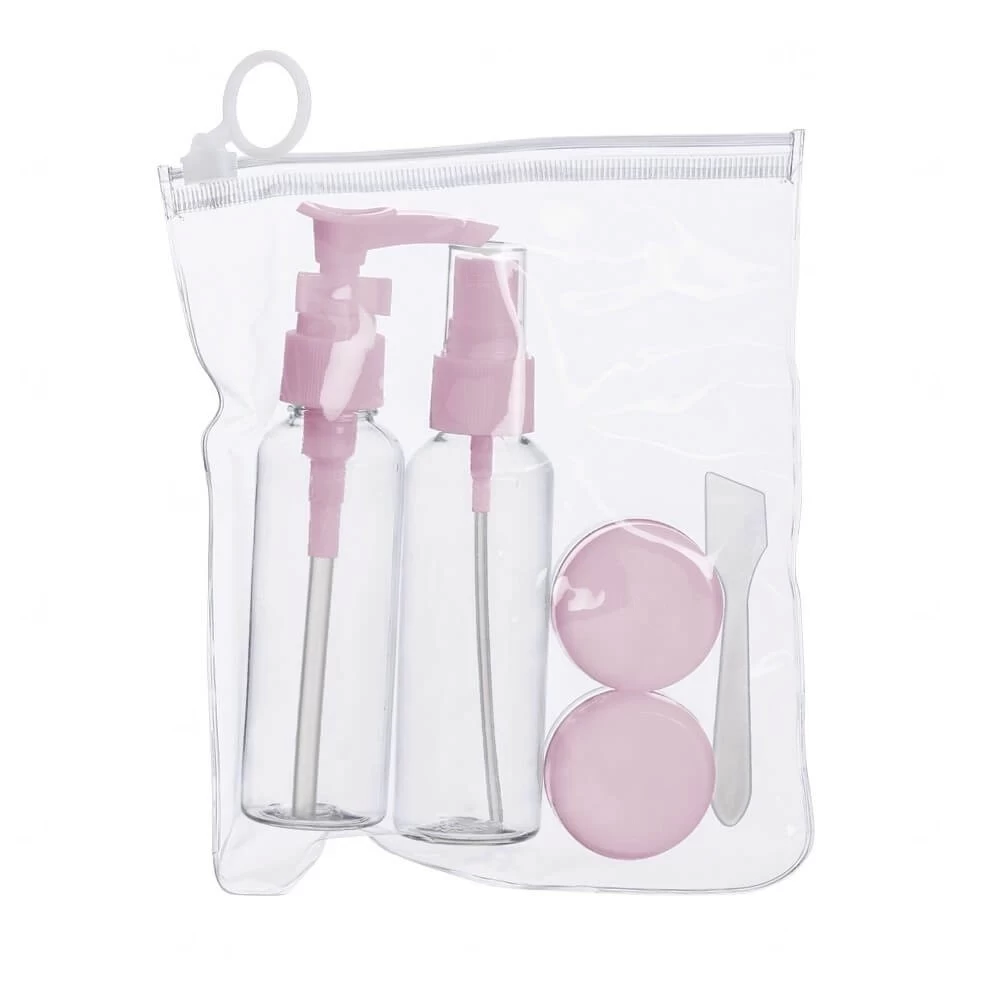 Kit Viagem 5 Peças para Líquidos e Cremes Personalizado Rosa