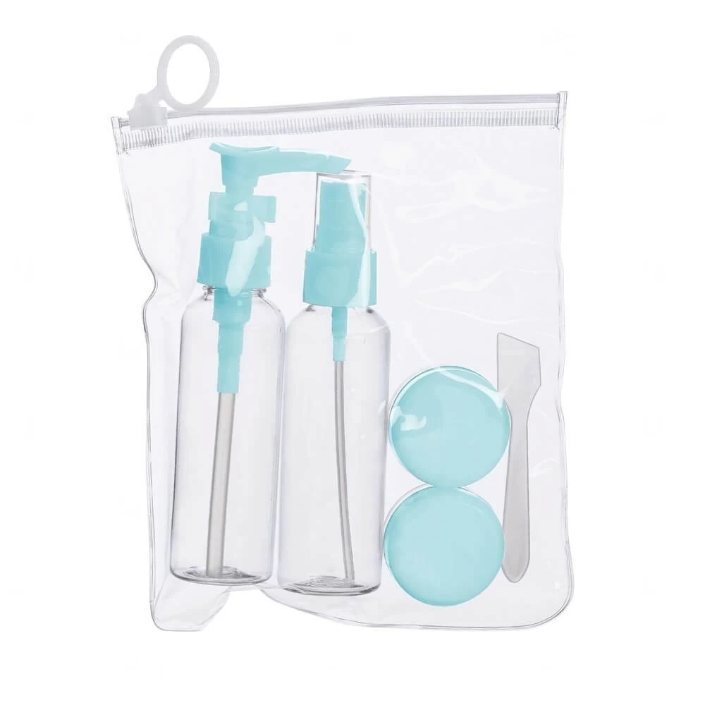 Kit Viagem 5 Peças para Líquidos e Cremes Personalizado Azul Claro