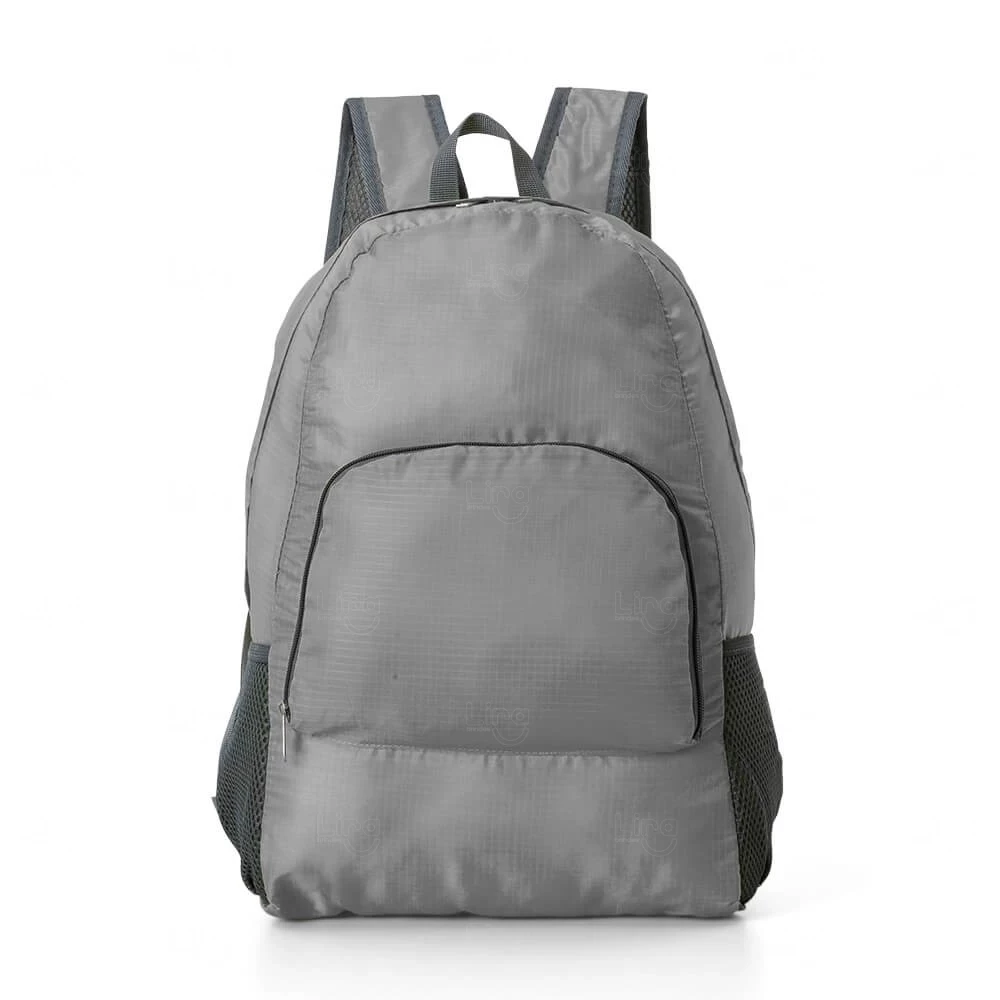 Mochila Dobrável Impermeável 21L Personalizada Cinza