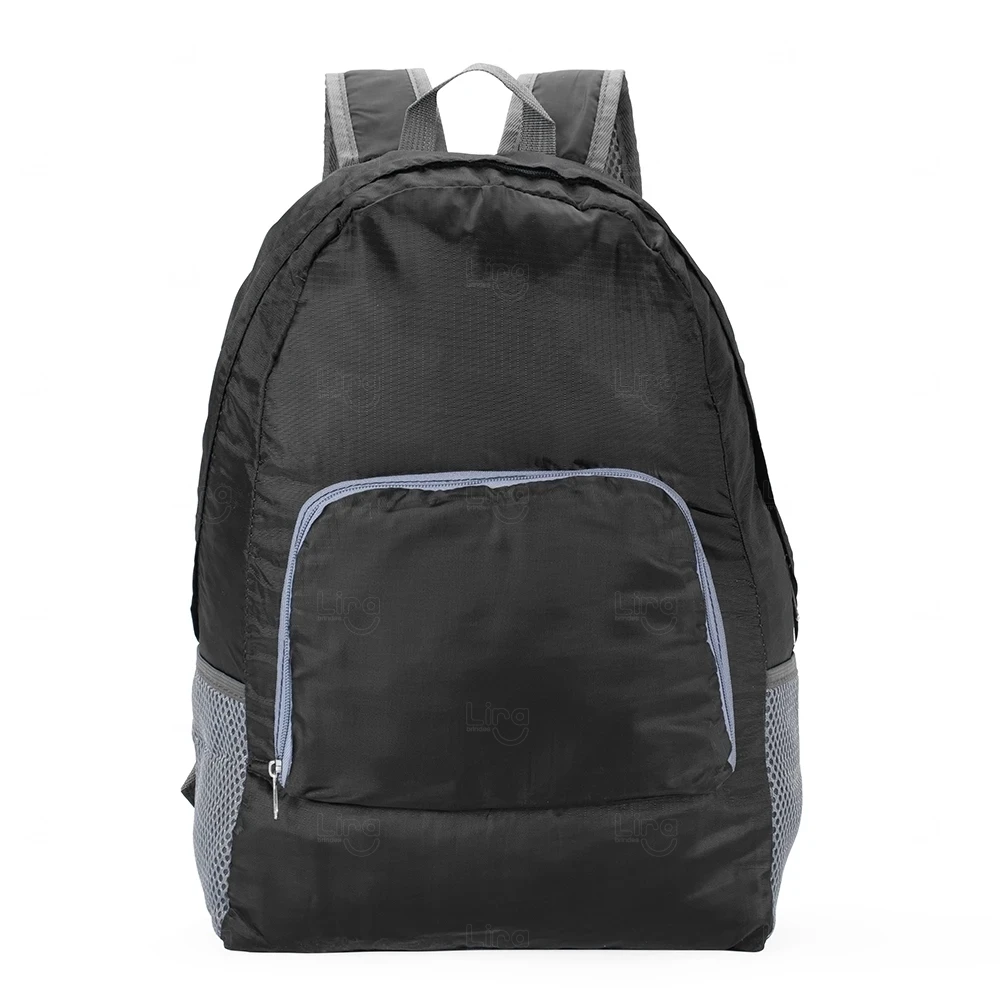 Mochila Dobrável Impermeável 21L Personalizada Preto e Azul