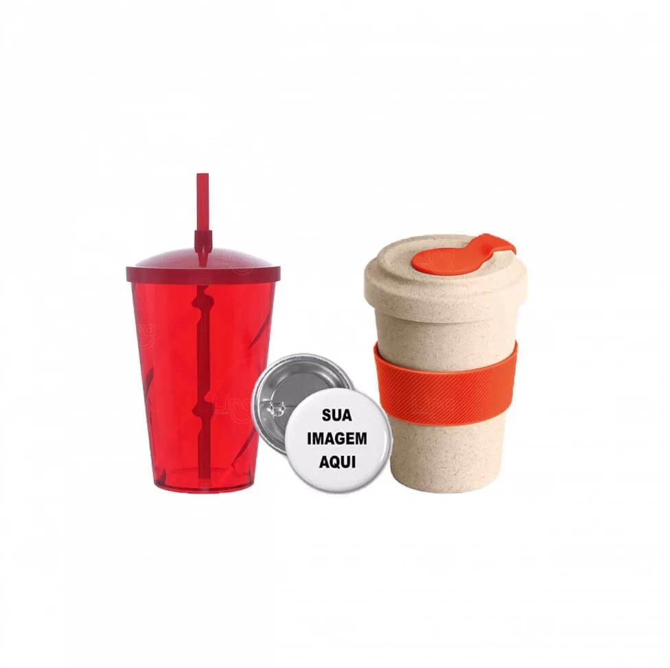 Kit Boas-Vindas Personalizado com Copos e Botton – 3 Peças Vermelho