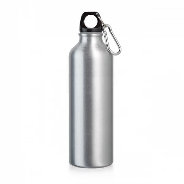 Garrafa 800ml em Alumínio com Mosquetão Personalizada Prata