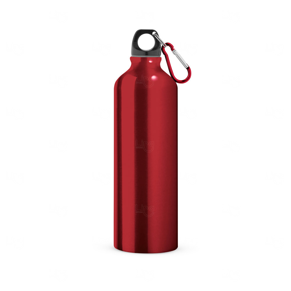 Garrafa 800ml em Alumínio com Mosquetão Personalizada Vermelho