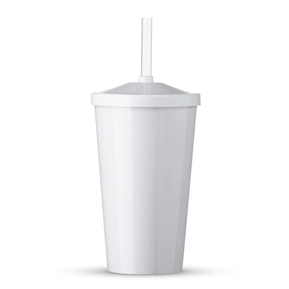 Copo Plástico Branco C/ Tampa e Canudo Personalizado - 550ml Branco