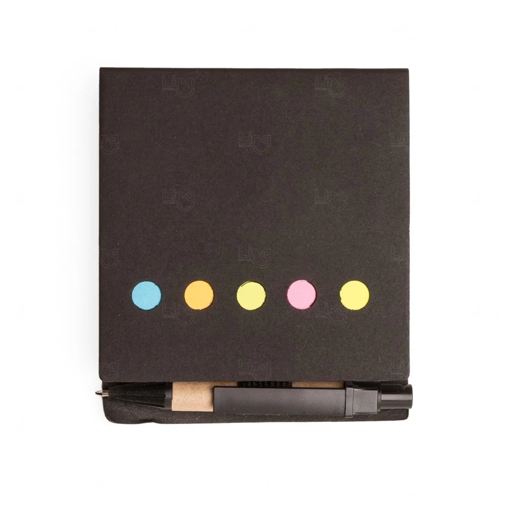 Bloco Ecológico com Caneta e Post-it Personalizado - 10,1 x 8,9cm Preto